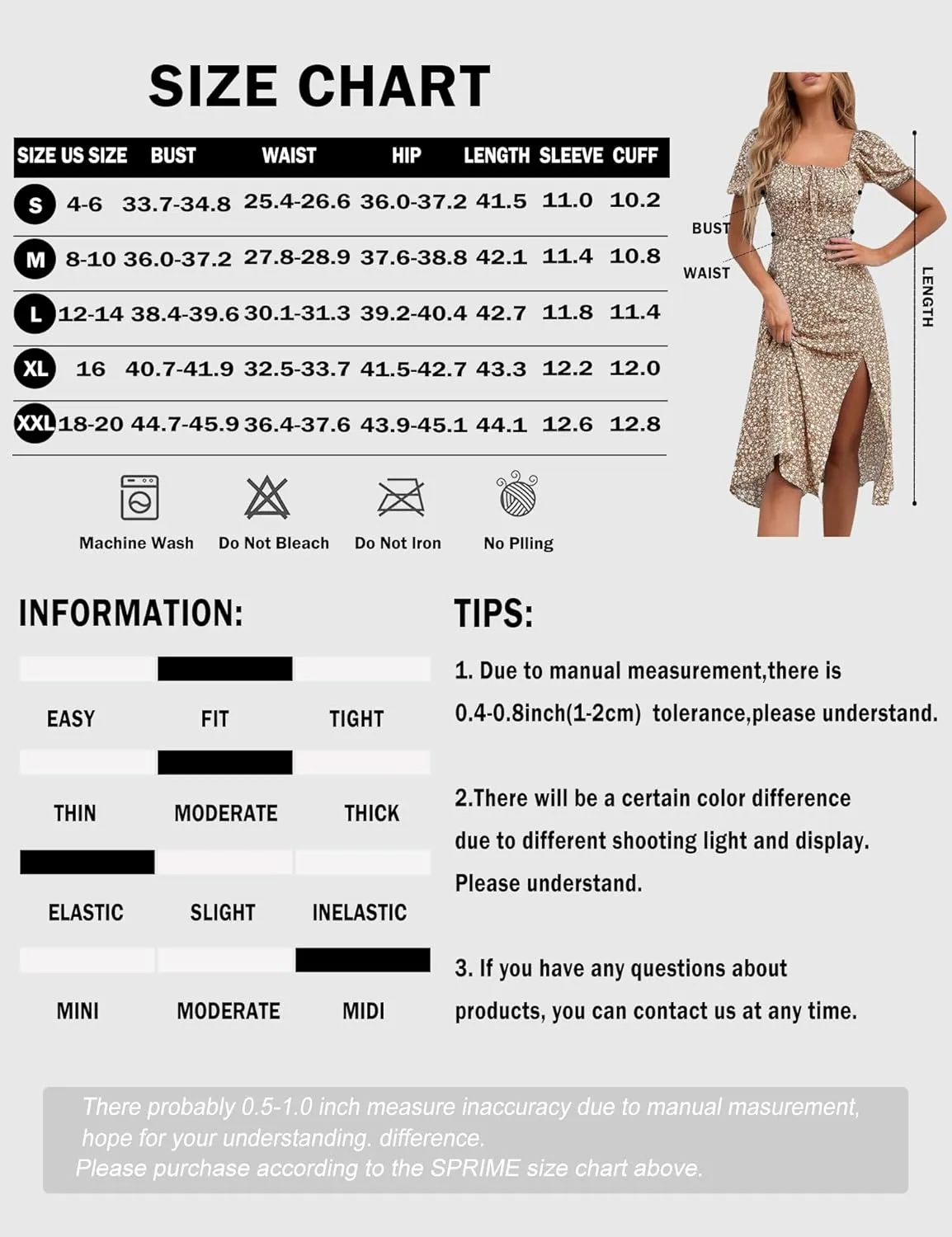 SPRIME Women's Floral Summer Casual Dress Square Neck Puff Sleeve Boho Midi Dresses Ruched Bust High Waist Split Long Dress