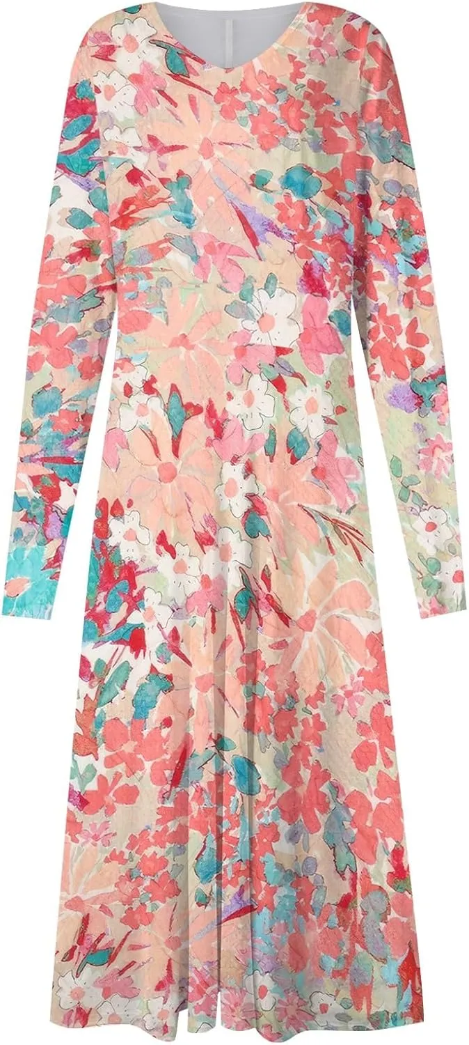 Spring Dresses for Women 2024 New Years Eve V-Neck Long Sleeve Gradient Plus Size Dresses for Curvy Formal Trendy
