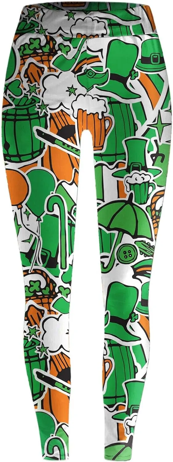 St. Patrick's Day Leggings for Womens St Patricks Pants Plus Size Leggings with Pockets Tall