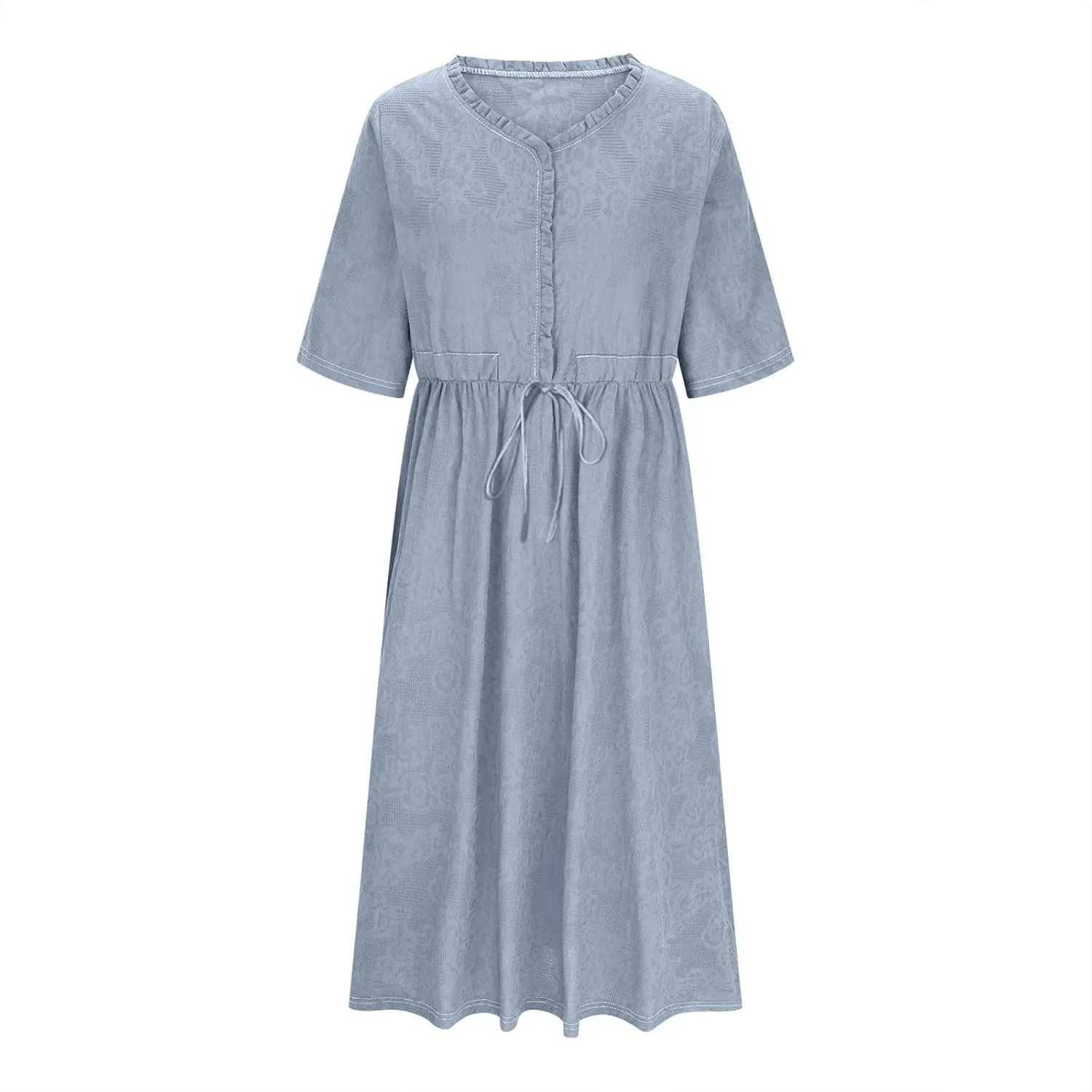 Summer Cotton Linen Dresses for Women Embroidered Sleeve A Line Comfy Cotton Maxi Dress Trendy Summer Vacation Clothes