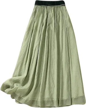 Summer Cotton Linen Skirts for Women Trendy A-Line Flowy Long Skirts Lace-Up Elastic Waist Beach Vacation Skirts