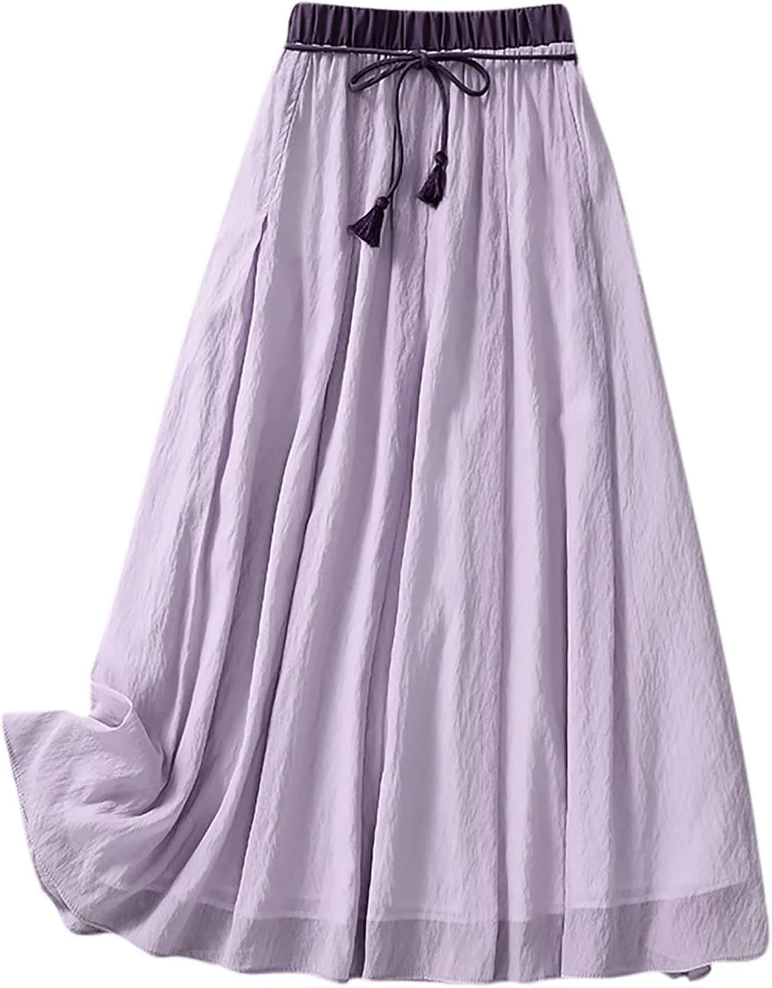 Summer Cotton Linen Skirts for Women Trendy A-Line Flowy Long Skirts Lace-Up Elastic Waist Beach Vacation Skirts