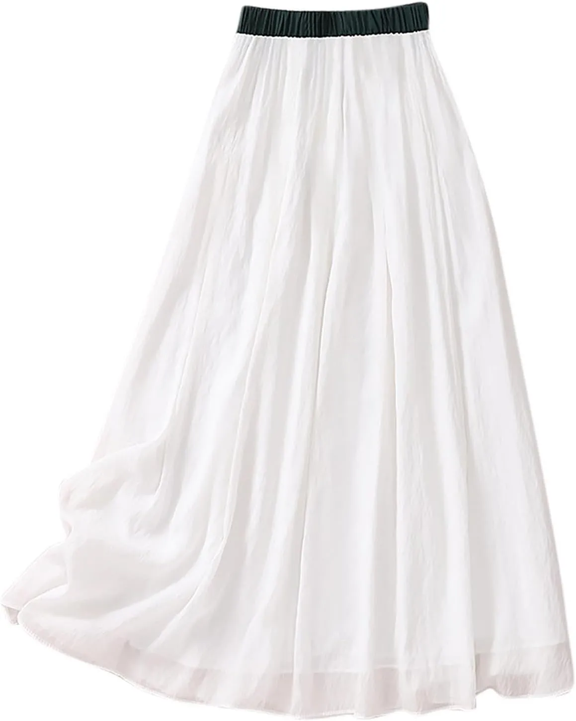 Summer Cotton Linen Skirts for Women Trendy A-Line Flowy Long Skirts Lace-Up Elastic Waist Beach Vacation Skirts
