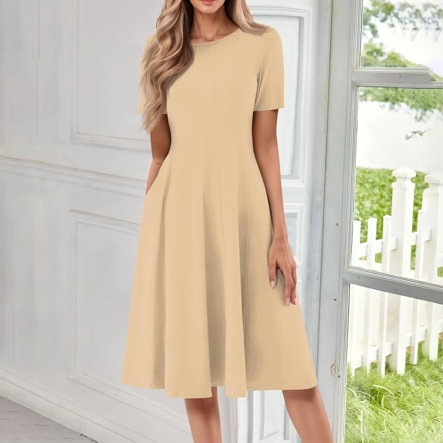 Summer Dresses for Women 2025 Elegant Short Sleeve Midi Dress Casual Plus Size Loose Comfy Flowy Boho Beach Sundress