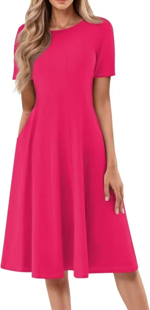 Summer Dresses for Women 2025 Elegant Short Sleeve Midi Dress Casual Plus Size Loose Comfy Flowy Boho Beach Sundress