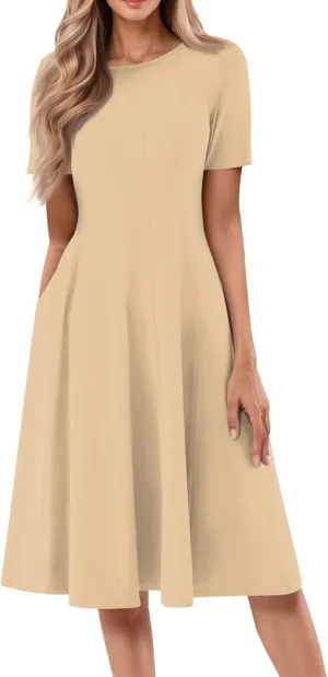Summer Dresses for Women 2025 Elegant Short Sleeve Midi Dress Casual Plus Size Loose Comfy Flowy Boho Beach Sundress