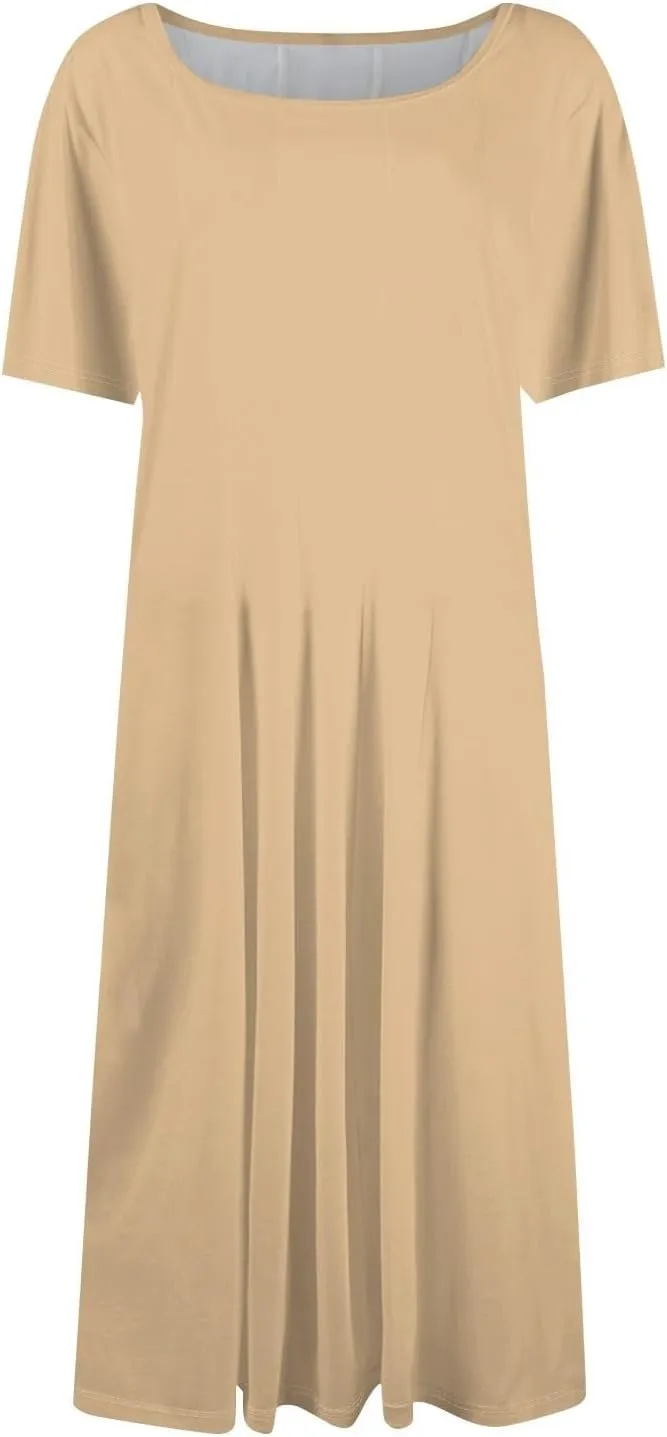 Summer Dresses for Women 2025 Elegant Short Sleeve Midi Dress Casual Plus Size Loose Comfy Flowy Boho Beach Sundress