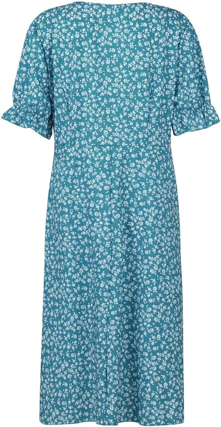 Summer Dresses for Women 2025 Fashion Floral Print V Neck 3/4 Sleeve Dress High Waist Boho Dresses Wrap Maxi Dress
