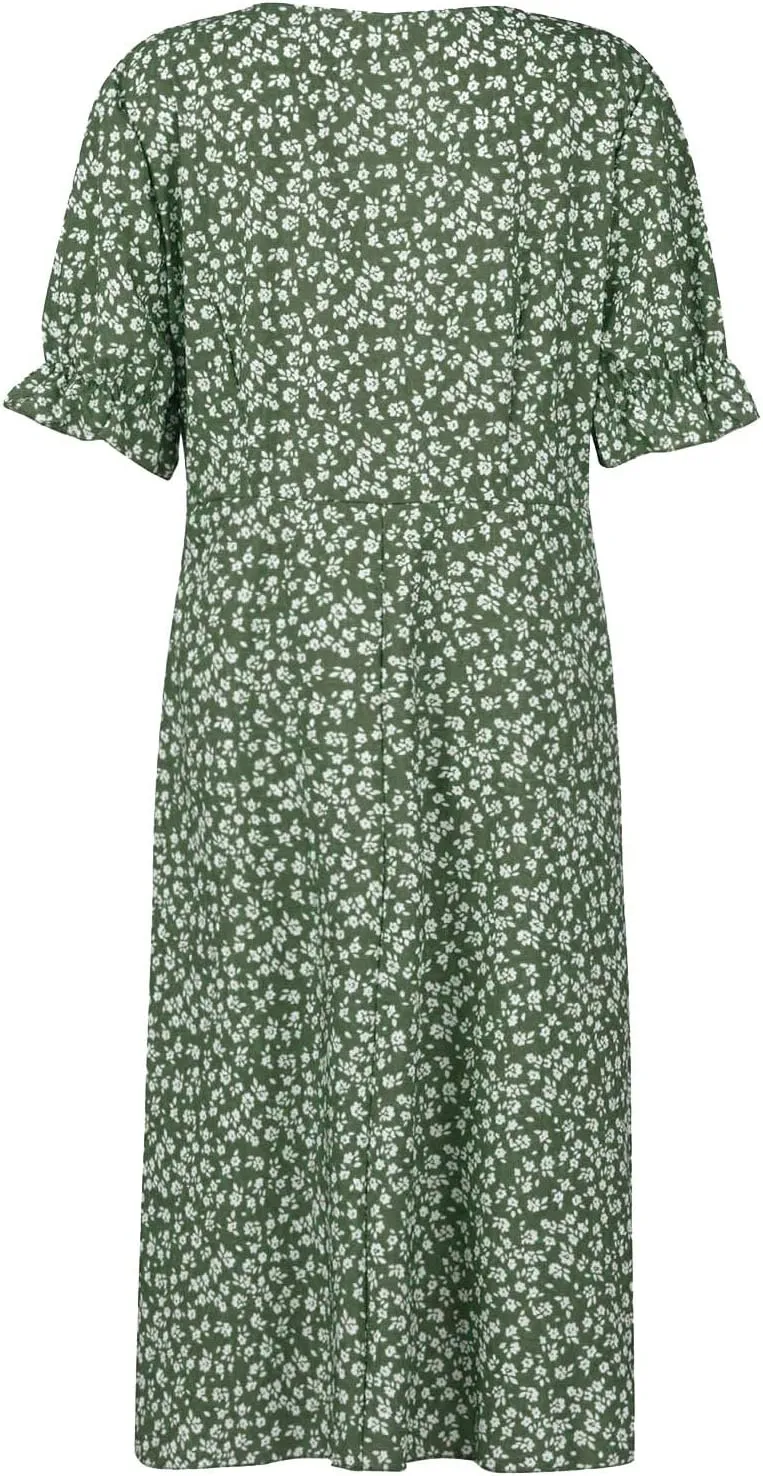 Summer Dresses for Women 2025 Fashion Floral Print V Neck 3/4 Sleeve Dress High Waist Boho Dresses Wrap Maxi Dress