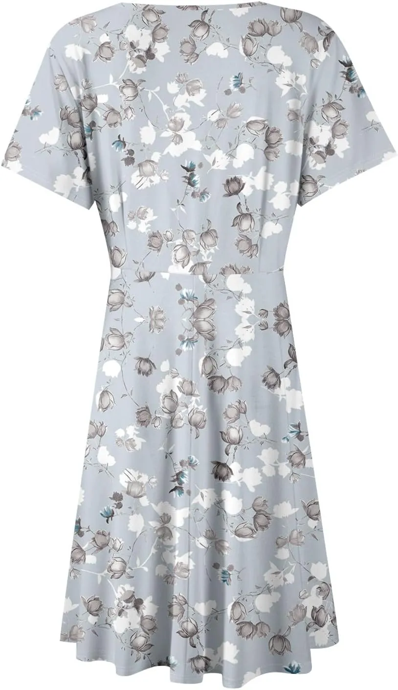 Summer Dresses for Women 2025 Short Flared Sleeve Casual Wrap Dress Sexy V Neck Floral Sundresses for Women