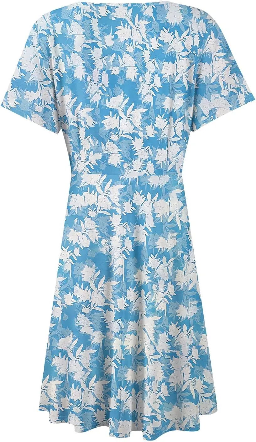 Summer Dresses for Women 2025 Short Flared Sleeve Casual Wrap Dress Sexy V Neck Floral Sundresses for Women