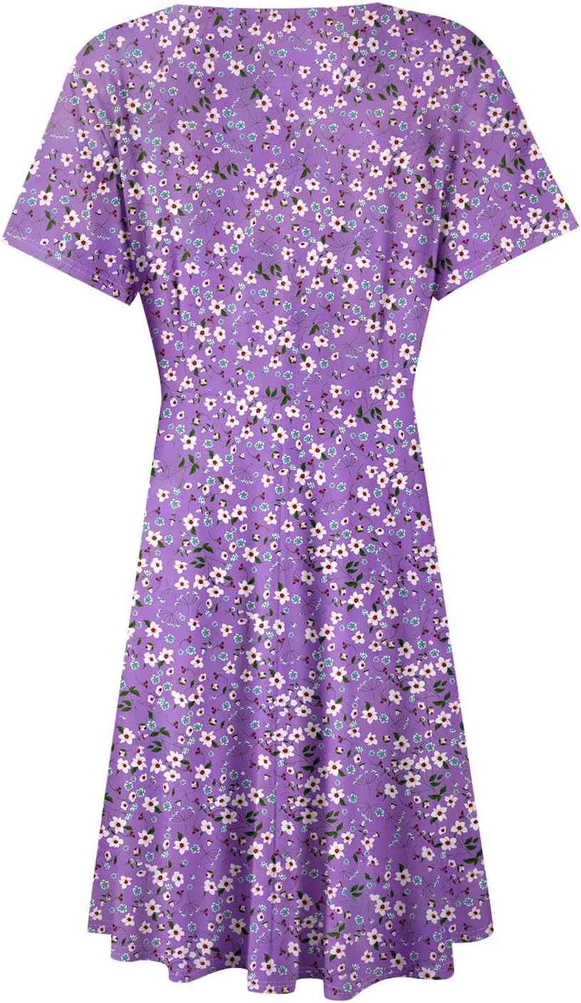 Summer Dresses for Women 2025 Short Flared Sleeve Casual Wrap Dress Sexy V Neck Floral Sundresses for Women