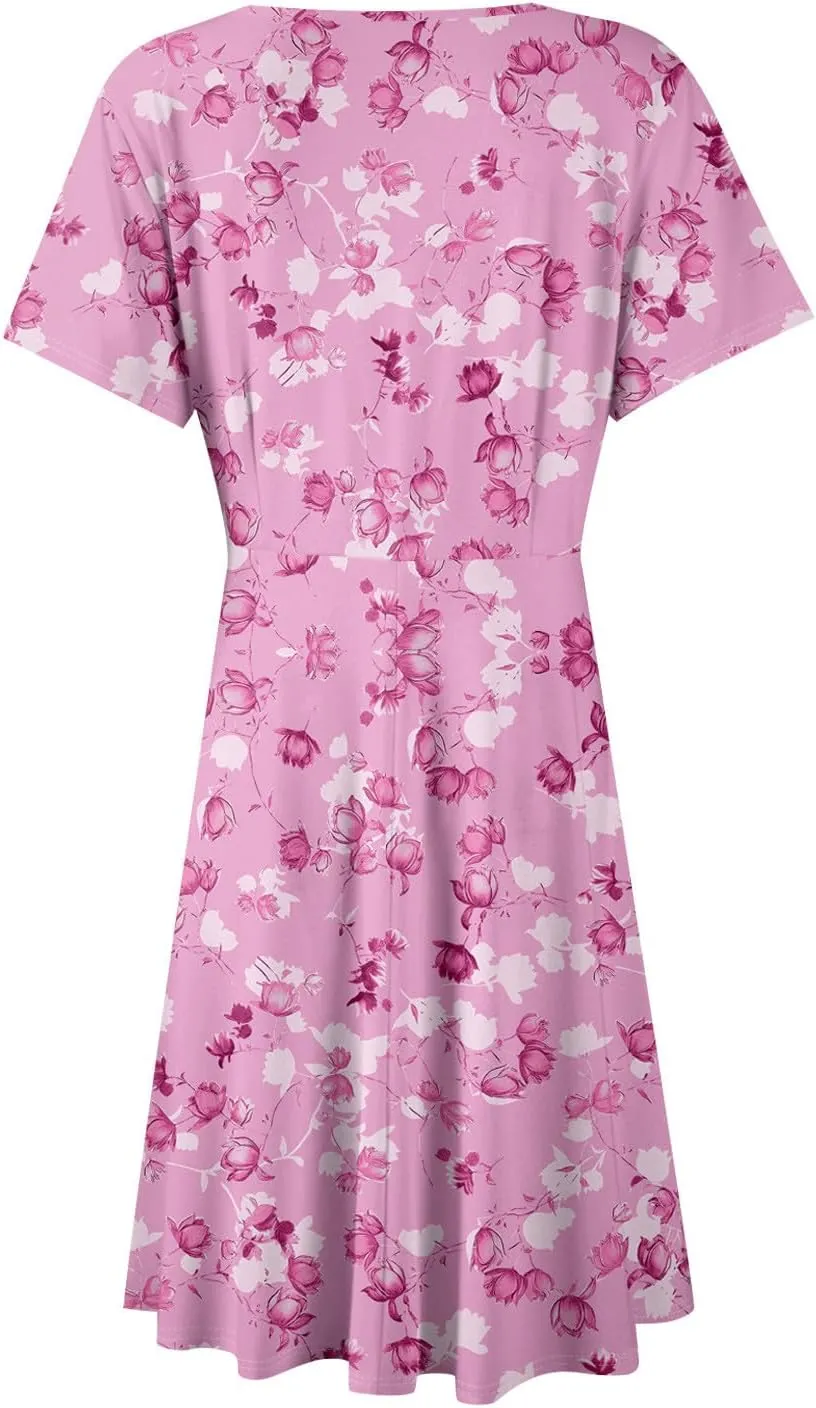 Summer Dresses for Women 2025 Short Flared Sleeve Casual Wrap Dress Sexy V Neck Floral Sundresses for Women