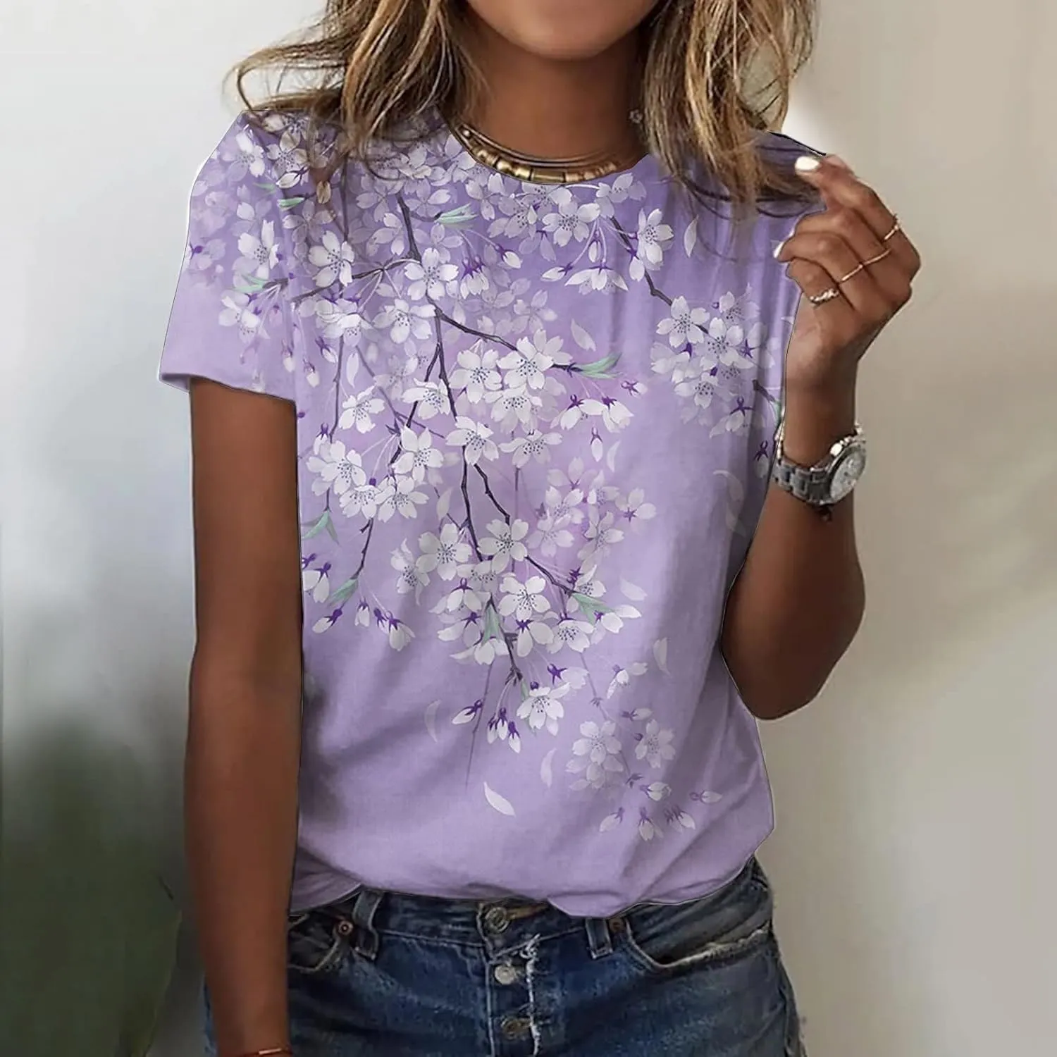 Summer Tops for Women 2025 Casual T-Shirts Shirts Graphic Tee Short Sleeve Top Floral Print Loose Top