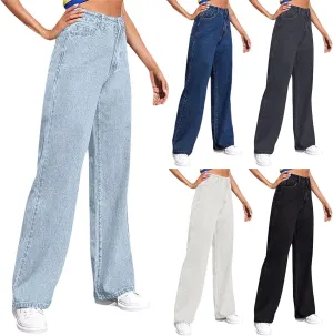 Sweatpants That Look Like Jeans for Women Wide Leg Sweatpants High Waist Baggy Straight Leg Boyfriend Jeans w/Pockets
