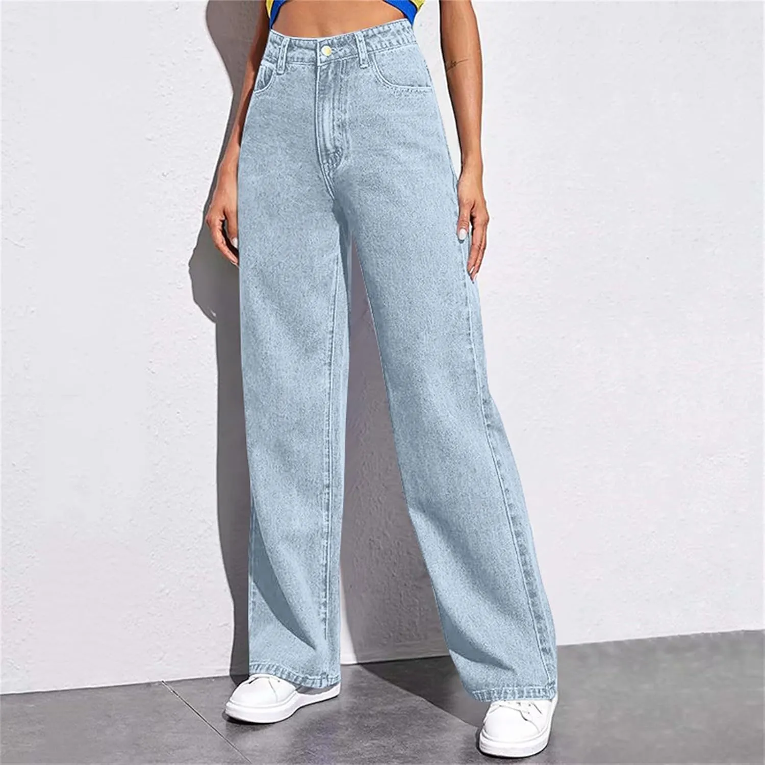 Sweatpants That Look Like Jeans for Women Wide Leg Sweatpants High Waist Baggy Straight Leg Boyfriend Jeans w/Pockets