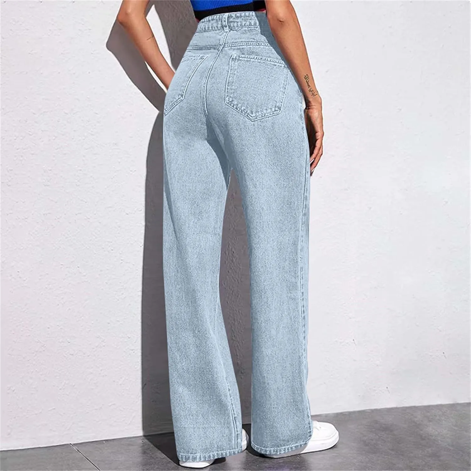 Sweatpants That Look Like Jeans for Women Wide Leg Sweatpants High Waist Baggy Straight Leg Boyfriend Jeans w/Pockets