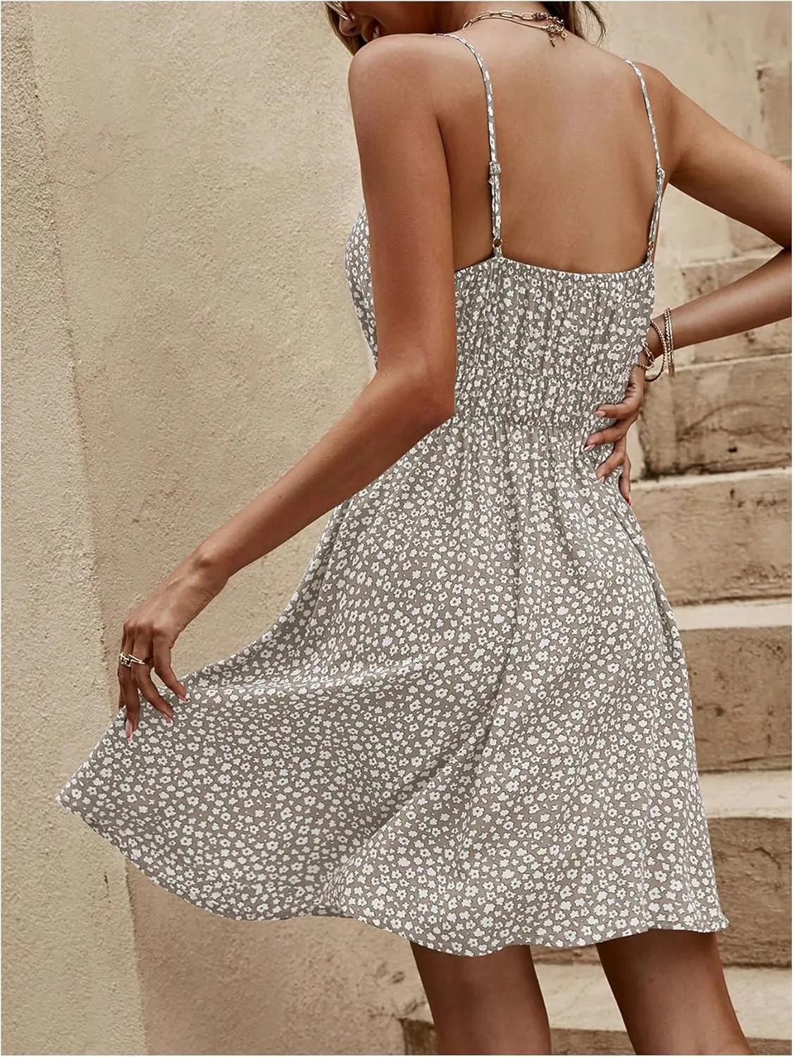 SweatyRocks Women's Boho Floral Print Spaghetti Strap Cami Dress Casual Flare Short Dresses