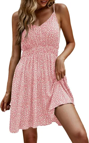 SweatyRocks Women's Boho Floral Print Spaghetti Strap Cami Dress Casual Flare Short Dresses