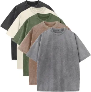 T-Shirts Pack:Unisex Cotton Crew T Shirts Bulk Short Sleeve Heavyweight Vintage Tees Mix Colors Clothes Basic Tops