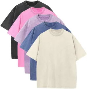 T-Shirts Pack:Unisex Cotton Crew T Shirts Bulk Short Sleeve Heavyweight Vintage Tees Mix Colors Clothes Basic Tops