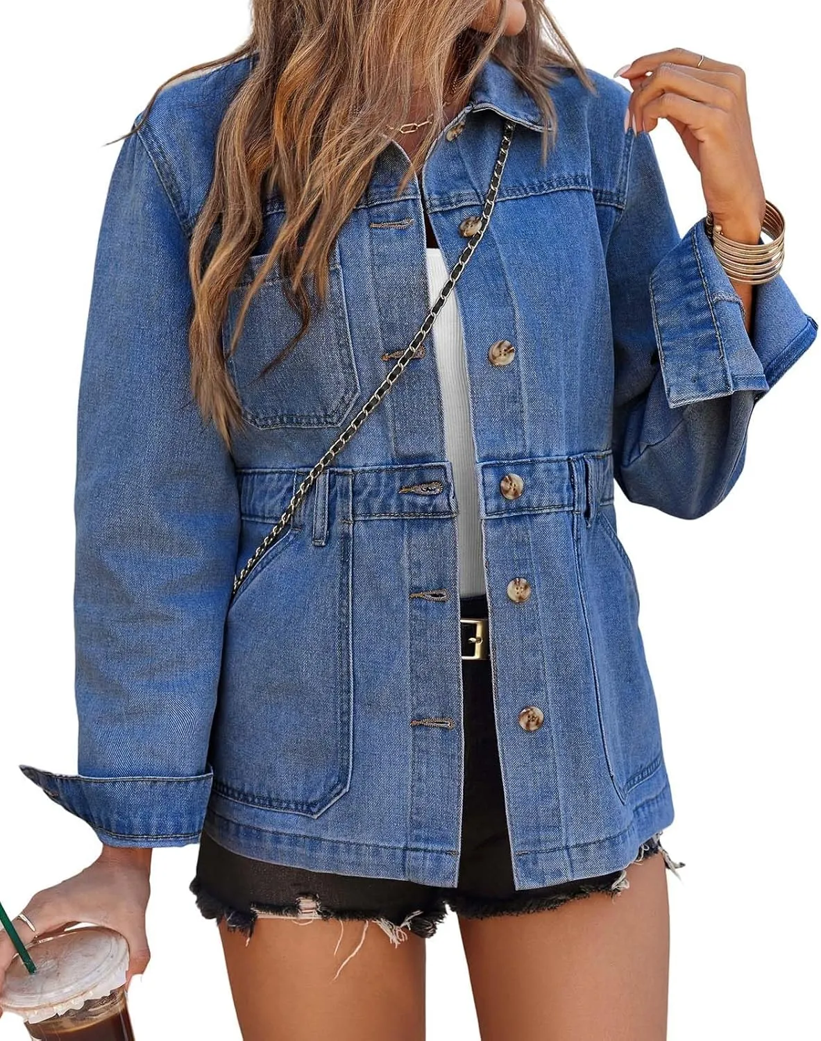 Tankaneo Womens Oversized Denim Jacket Distressed Button Down Boyfriend Jean Jackets 2025 Trendy Shacket