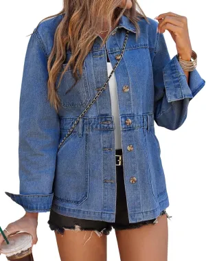 Tankaneo Womens Oversized Denim Jacket Distressed Button Down Boyfriend Jean Jackets 2025 Trendy Shacket