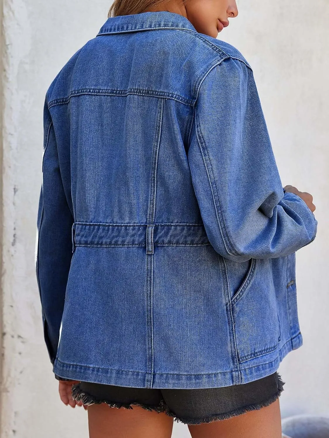Tankaneo Womens Oversized Denim Jacket Distressed Button Down Boyfriend Jean Jackets 2025 Trendy Shacket