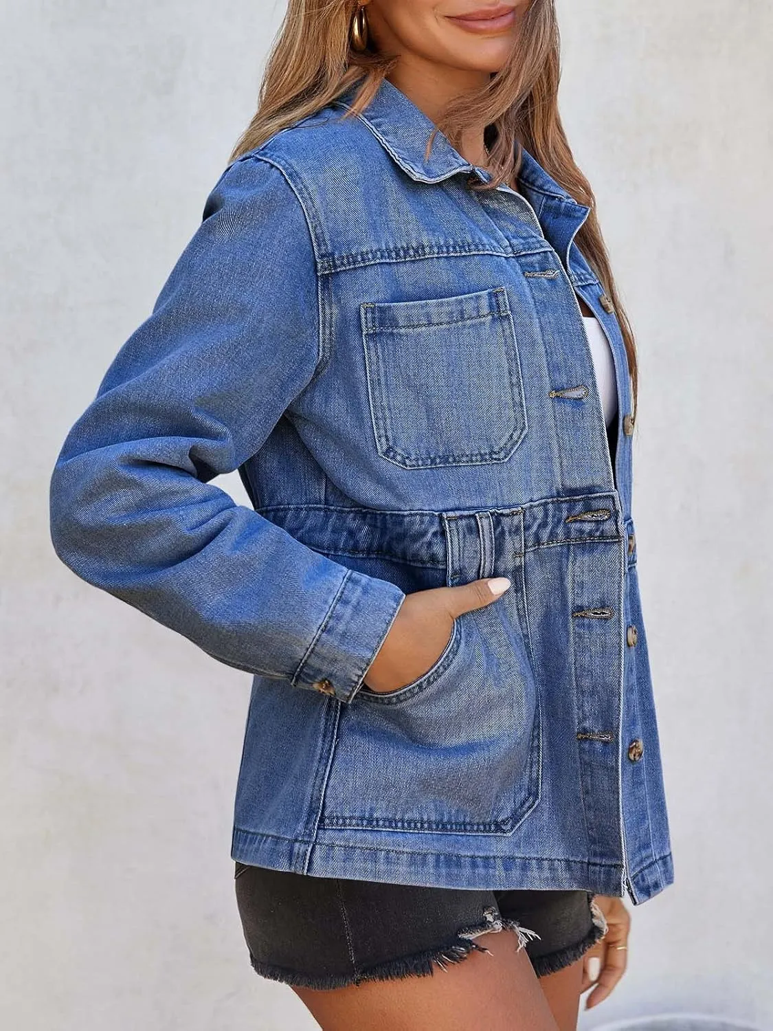 Tankaneo Womens Oversized Denim Jacket Distressed Button Down Boyfriend Jean Jackets 2025 Trendy Shacket