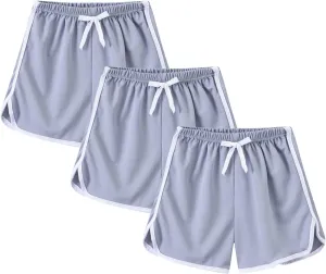 Toddler Girls Athletic Shorts 3 Pack Drawstring Kids Running Cycling Short Striped Cotton Soft Gym Sport