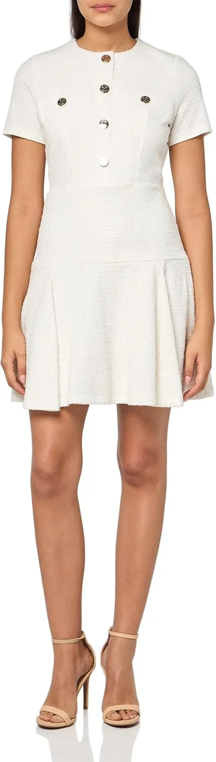 Tommy Hilfiger Women's Sparkle Boucle Knit Button Front Fit and Flare Shirtdress Dress