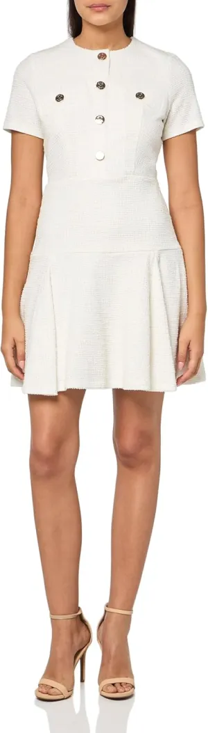 Tommy Hilfiger Women's Sparkle Boucle Knit Button Front Fit and Flare Shirtdress Dress