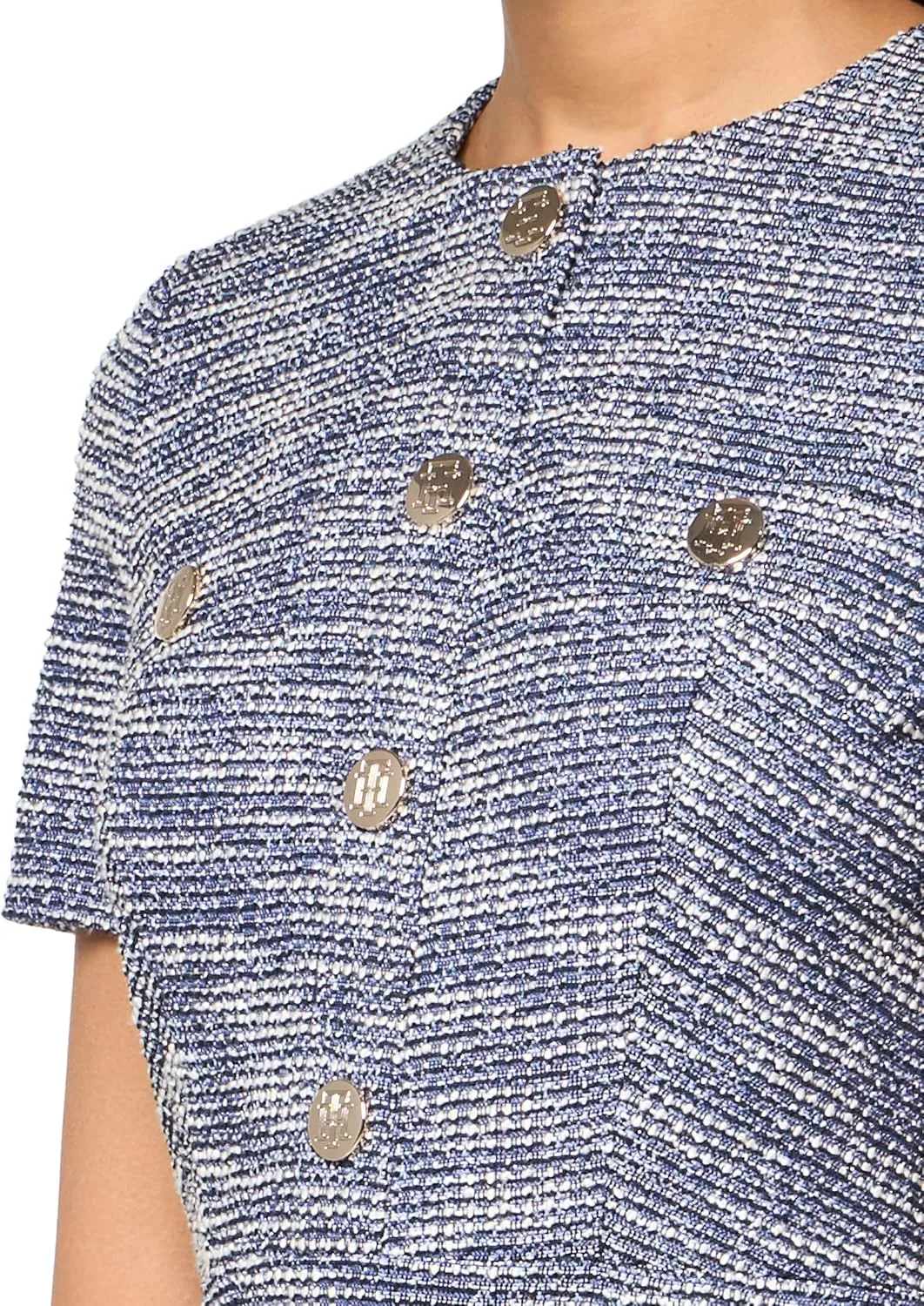 Tommy Hilfiger Women's Sparkle Boucle Knit Button Front Fit and Flare Shirtdress Dress