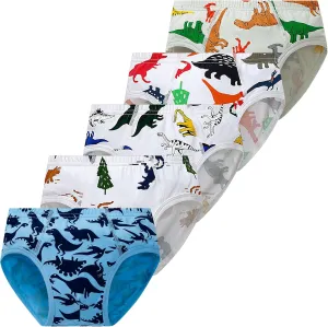 Tphon Boys Boxer Briefs, Toddler Kids Soft Cotton Underwear 5 Pairs Little Big Boy Dinosaur Shark Shorts Set