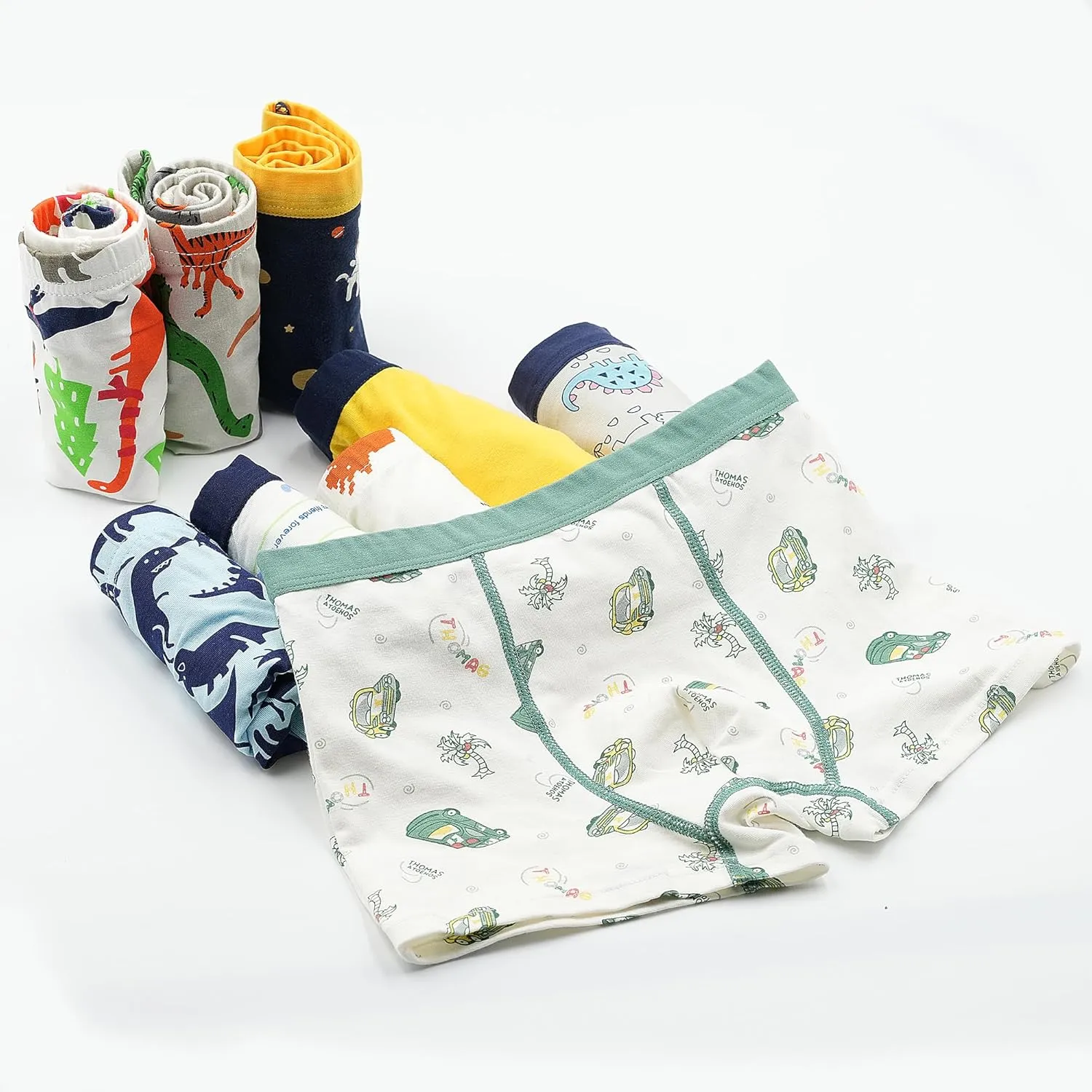 Tphon Boys Boxer Briefs, Toddler Kids Soft Cotton Underwear 5 Pairs Little Big Boy Dinosaur Shark Shorts Set