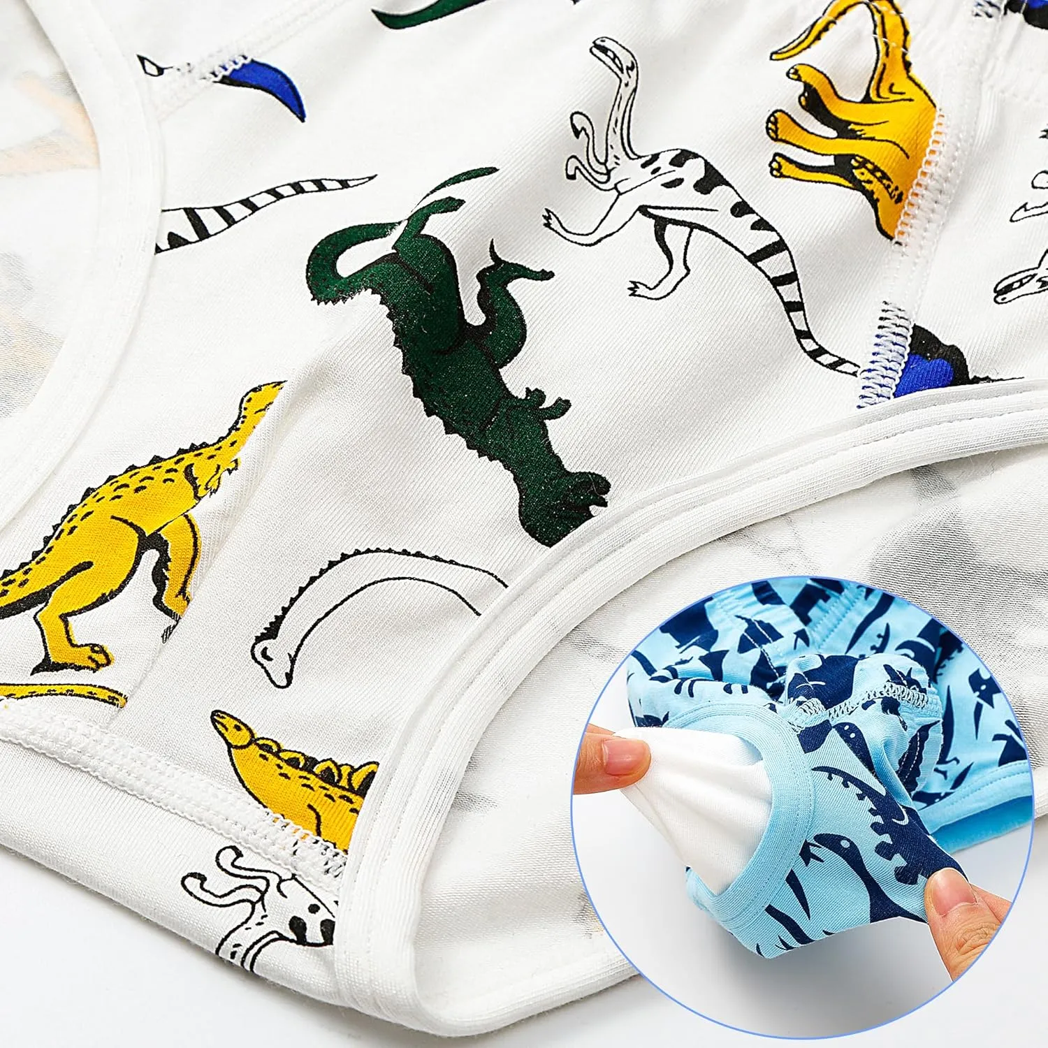 Tphon Boys Boxer Briefs, Toddler Kids Soft Cotton Underwear 5 Pairs Little Big Boy Dinosaur Shark Shorts Set