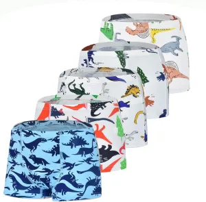 Tphon Boys Boxer Briefs, Toddler Kids Soft Cotton Underwear 5 Pairs Little Big Boy Dinosaur Shark Shorts Set