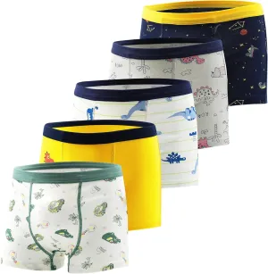 Tphon Boys Boxer Briefs, Toddler Kids Soft Cotton Underwear 5 Pairs Little Big Boy Dinosaur Shark Shorts Set