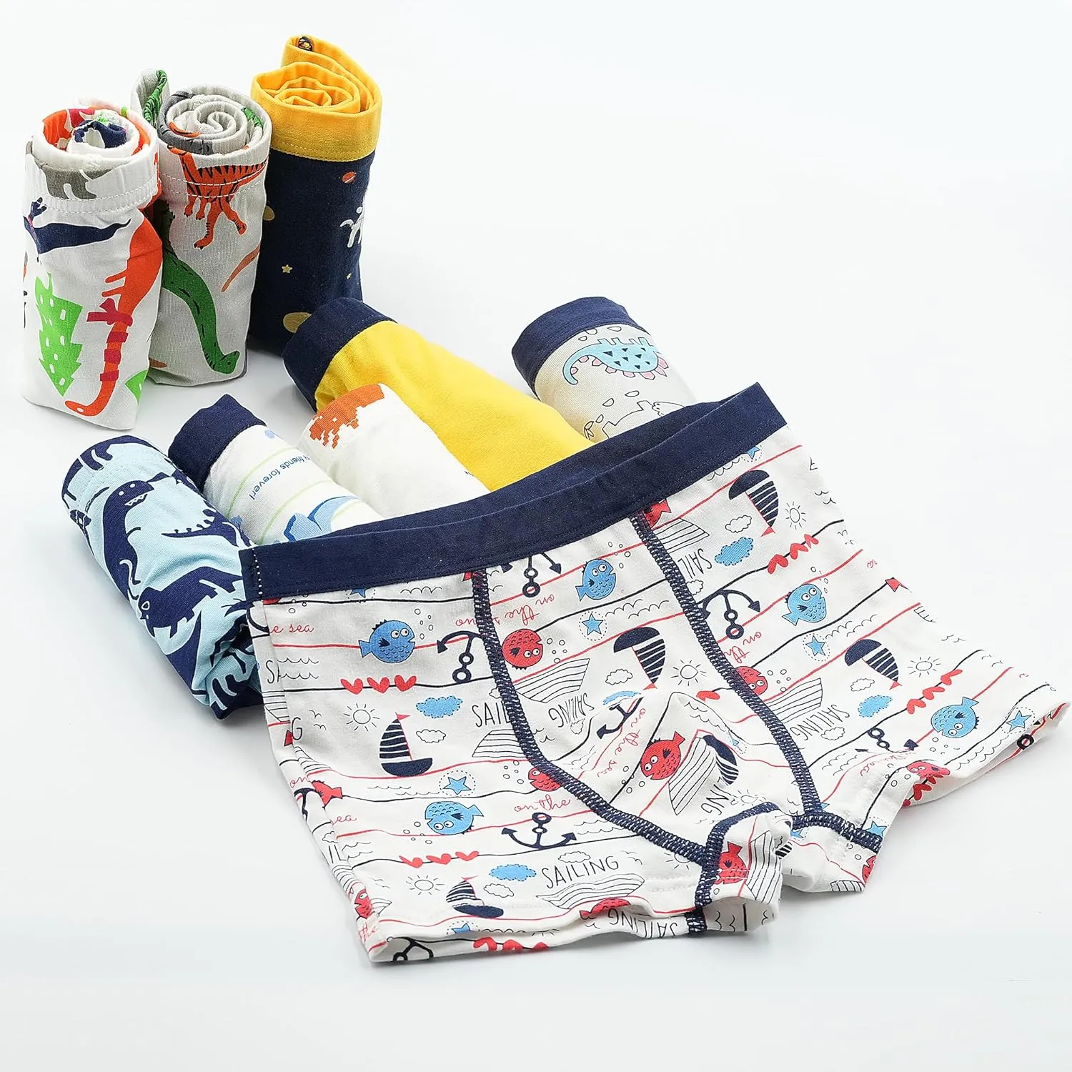 Tphon Boys Boxer Briefs, Toddler Kids Soft Cotton Underwear 5 Pairs Little Big Boy Dinosaur Shark Shorts Set