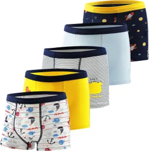 Tphon Boys Boxer Briefs, Toddler Kids Soft Cotton Underwear 5 Pairs Little Big Boy Dinosaur Shark Shorts Set