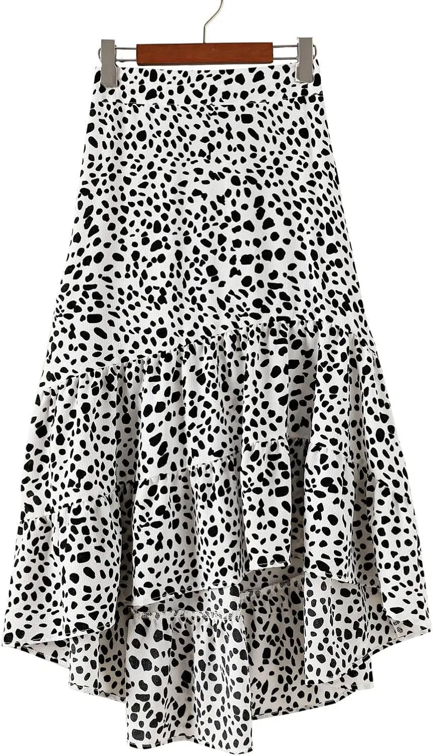 tuduoms Summer Womens Boho Beach Skirts Cute High Waist Disty Floral Flowy Skirts A-Line Tiered Ruffle High Low Swing Skirts
