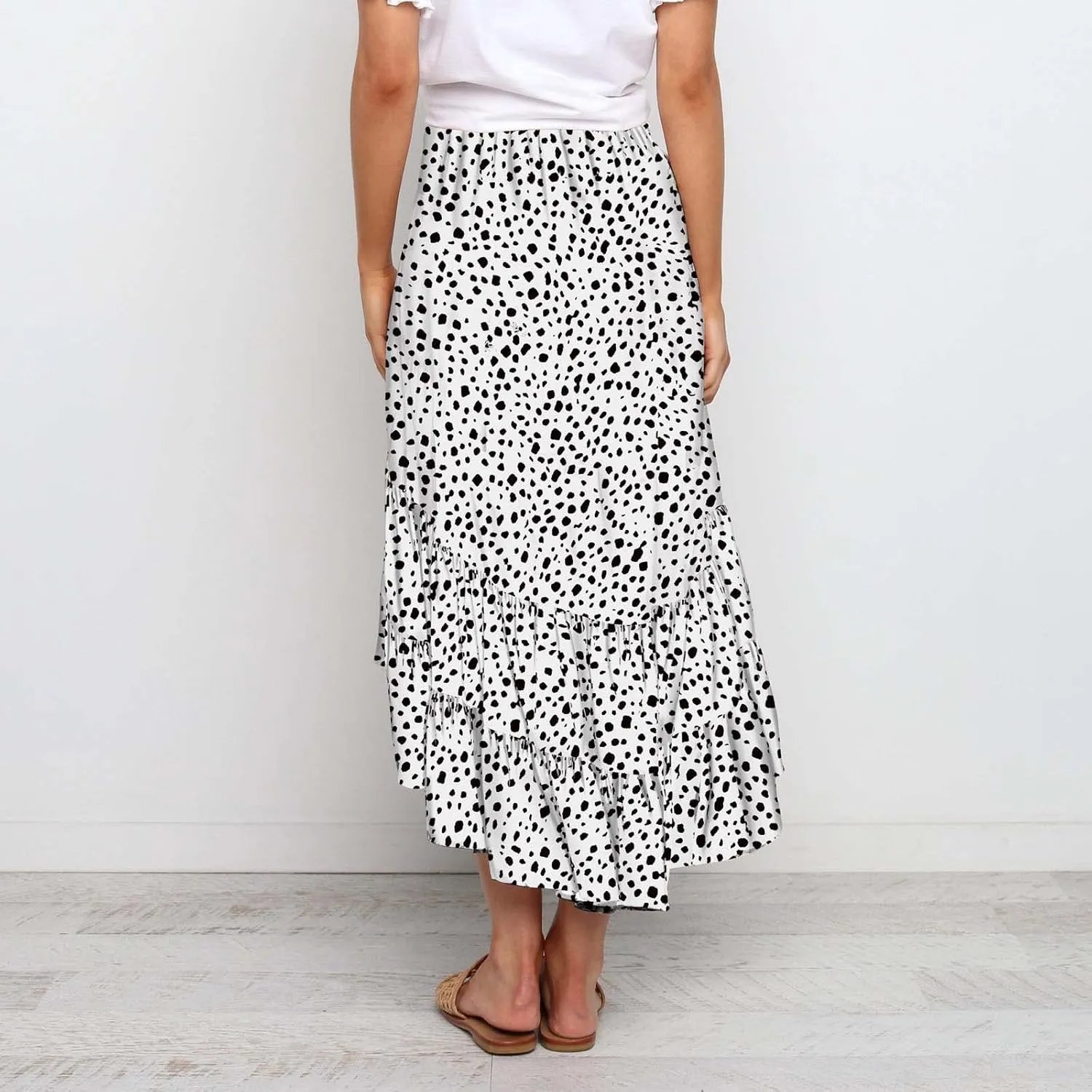 tuduoms Summer Womens Boho Beach Skirts Cute High Waist Disty Floral Flowy Skirts A-Line Tiered Ruffle High Low Swing Skirts