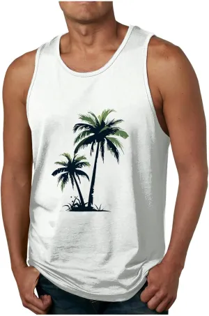 Uillui Mens Graphic Tank Tops Loose Fit Sleeveless Workout Gym Muscle Shirts Graphic T-Shirts Beach Hawaiian Palm Tree Shirt