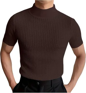Uillui Short Sleeve Shirts Mens Mock Turtleneck Sweater Slim Fit Undershirt Casual Basic Tops Ribbed Knit Pullover Solid Tee