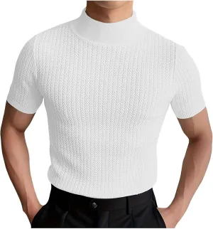 Uillui Short Sleeve Shirts Mens Mock Turtleneck Sweater Slim Fit Undershirt Casual Basic Tops Ribbed Knit Pullover Solid Tee