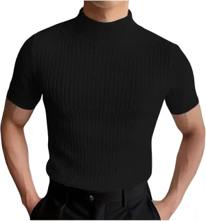 Uillui Short Sleeve Shirts Mens Mock Turtleneck Sweater Slim Fit Undershirt Casual Basic Tops Ribbed Knit Pullover Solid Tee