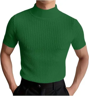 Uillui Short Sleeve Shirts Mens Mock Turtleneck Sweater Slim Fit Undershirt Casual Basic Tops Ribbed Knit Pullover Solid Tee