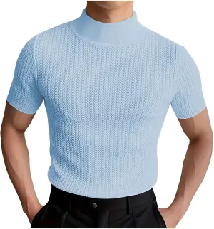 Uillui Short Sleeve Shirts Mens Mock Turtleneck Sweater Slim Fit Undershirt Casual Basic Tops Ribbed Knit Pullover Solid Tee