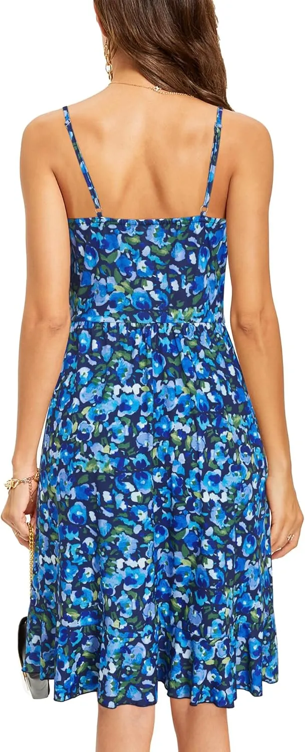 ULTRANICE Womens Summer Dresses 2023 Wrap V Neck Adjustable Spaghetti Ruffle Casual Dress