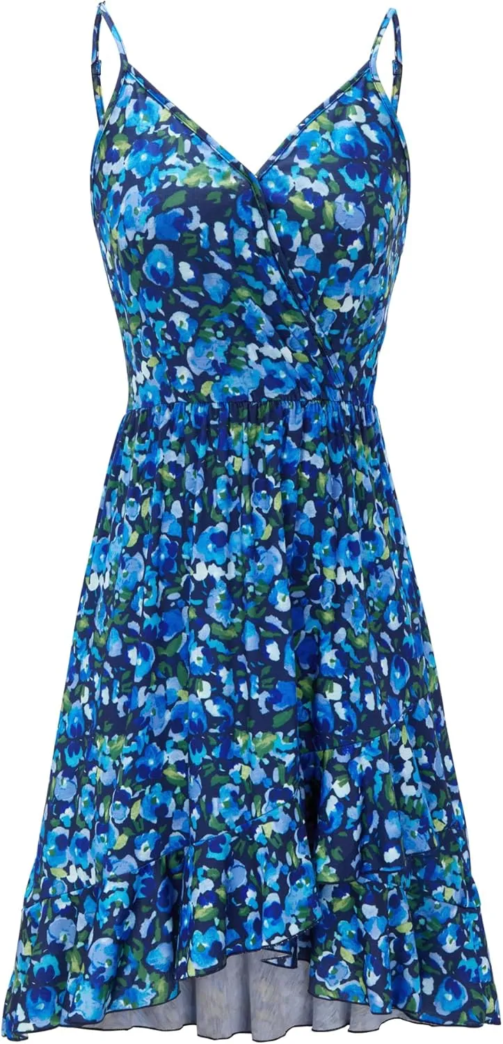 ULTRANICE Womens Summer Dresses 2023 Wrap V Neck Adjustable Spaghetti Ruffle Casual Dress